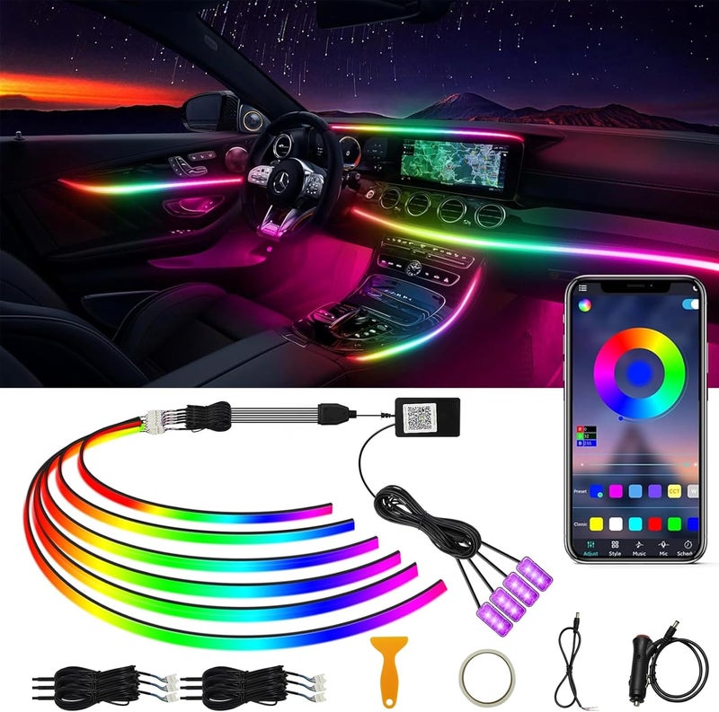 Amki Acrylic Interior Car LED Strip Light RGB Dreamcolor 10 in1 with Wireless APP, 175 inches 593 LED 16 Million Color Fiber Optic Automotive Ambient Light Kits Music Sync Sound Activated Car Neon Lights - Image 1